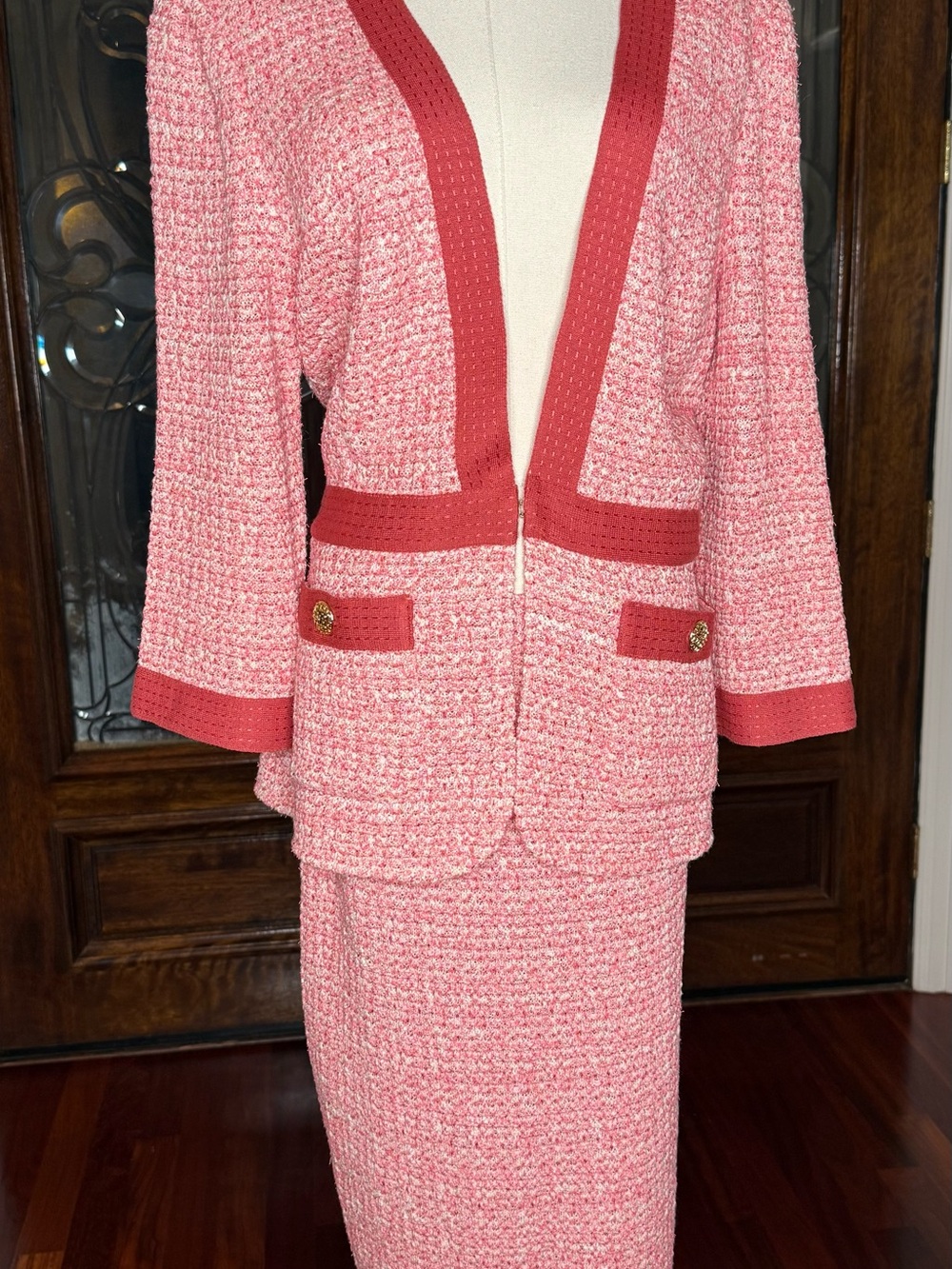 NWT St. John Blush Multi Tweed Knit Jacket Skirt Suit Set Size 12